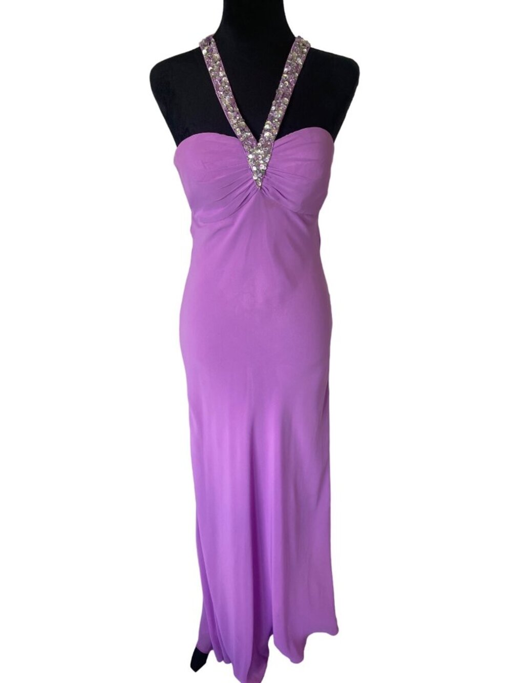Faviana Couture Size 4 Lavender Sequin Prom Long Gown Jewel Strap Formal Dress